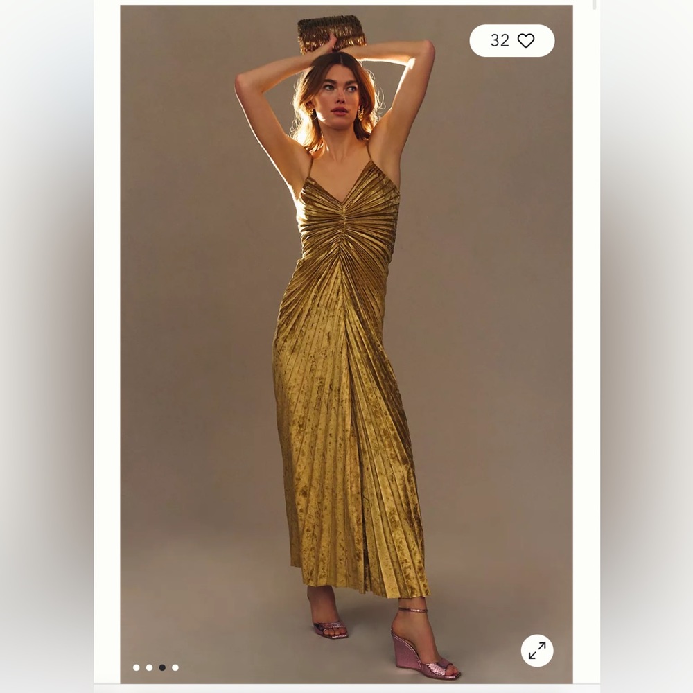 🌟HP🌟Anthropologie NWT Delfi Collective Pleated V-Neck Velvet Sheath Gown  M.